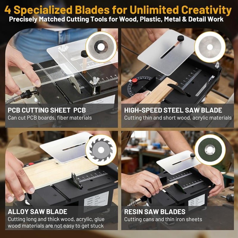 Ofeace Mini Table Saw, Mini Multi Functional Table Saw for Crafts, 7-Speed Adjustable Portable Desktop Saw with Height & Angle Control, Cutting/Polishing/Engraving/Drilling for Woodworking, Plastic & Acrylic - Image 2